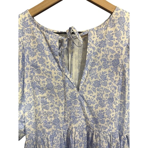 Fanco Womens S Floral Cottagecore Dress With Puff Sleeves & Tie Back - Picture 3 of 5